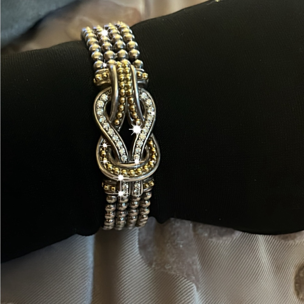 Sterling Silver and 18K Gold Newport Diamond Caviar Bracelet